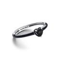 Heart sterling silver ring with black crystal and black enamel