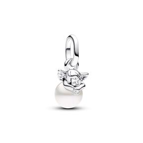 Cupid angel sterling silver mini dangle with treated freshwater cultured pearl
