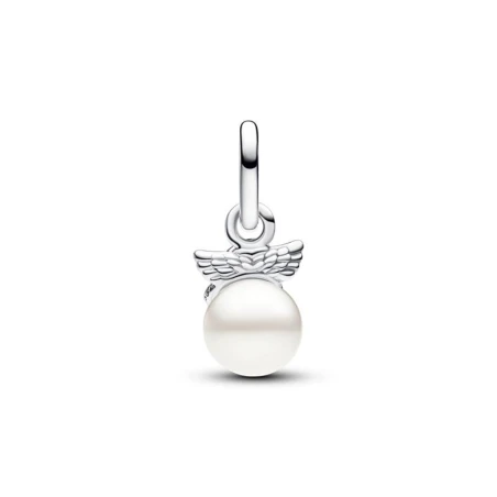 Cupid angel sterling silver mini dangle with treated freshwater cultured pearl