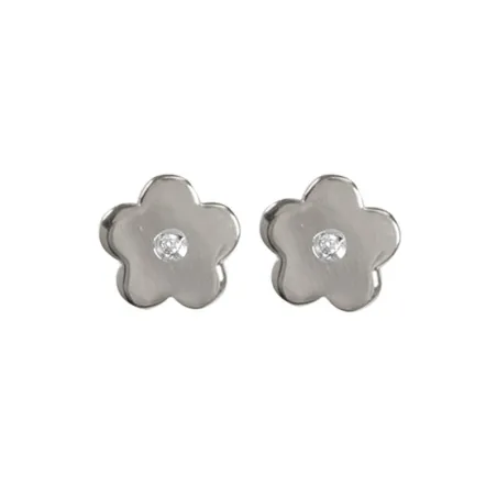 Pendientes plata flor y brillante auténtico
