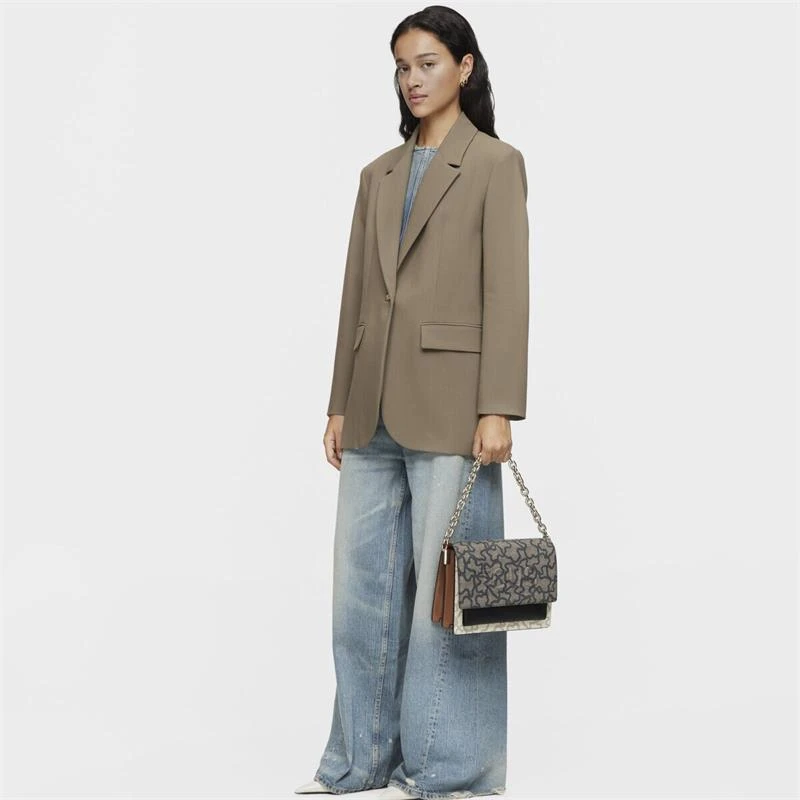 Bolso Bandolera Audree TOUS Kaos Icon Negro y Beige Mediana 2001799554