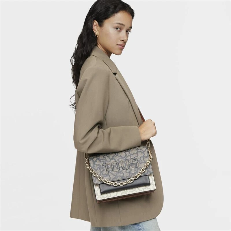 Bolso Bandolera Audree TOUS Kaos Icon Negro y Beige Mediana 2001799554