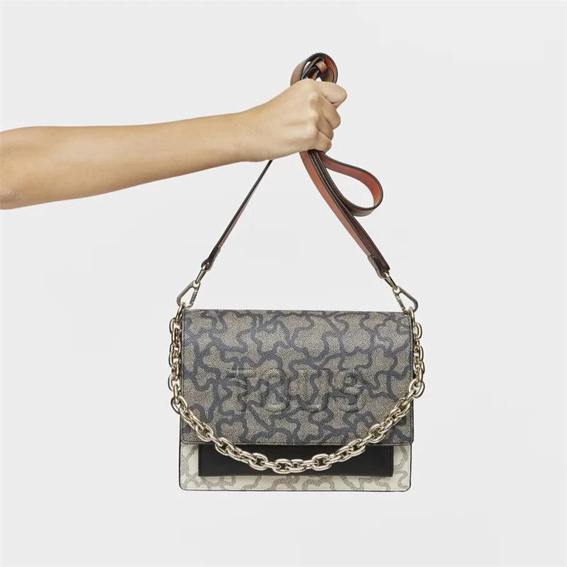 Bolso Bandolera Audree TOUS Kaos Icon Negro y Beige Mediana 2001799554