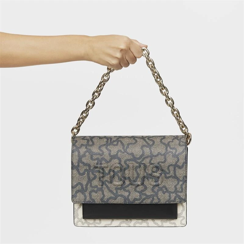 Bolso Bandolera Audree TOUS Kaos Icon Negro y Beige Mediana 2001799554