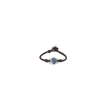 Pulsera UNOde50 Eyeful Cuero Negro, Baño Plata y Cristal Azul PUL2373MARMTL0M