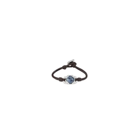 Pulsera UNOde50 Eyeful Cuero Negro, Baño Plata y Cristal Azul PUL2373MARMTL0M
