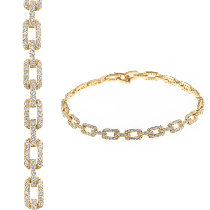 Pulsera Salvatore Eslabones Forzet Plata Baño Oro y Circonitas 136P0224