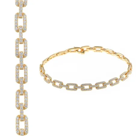 Pulsera Salvatore Eslabones Forzet Plata Baño Oro y Circonitas 136P0224