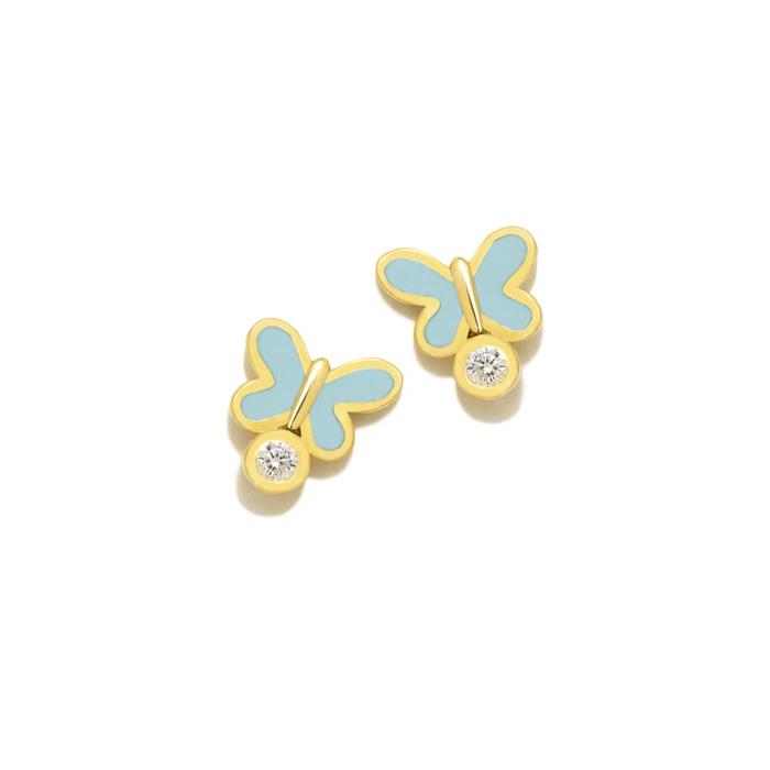 Pendientes Agatha Ruiz de la Prada New Bebé Mariposa Plata Baño Oro, Esmalte azul y Circonita 050NBED