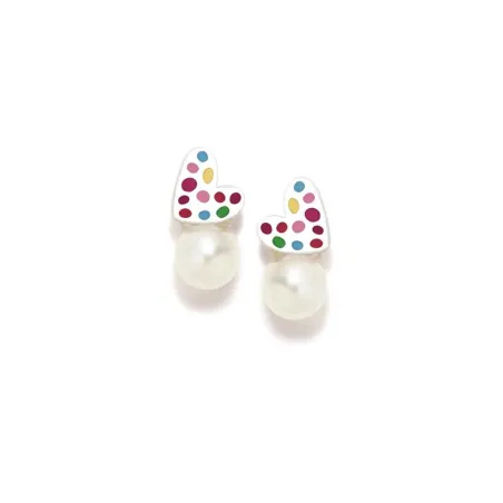 Pendientes Agatha Ruiz de la Prada Tu y Yo Corazón Plata, Pecas multicolor y Perlas 032ROS