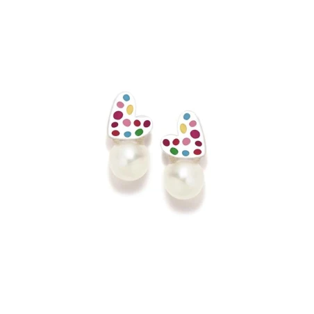 Pendientes Agatha Ruiz de la Prada Tu y Yo Corazón Plata, Pecas multicolor y Perlas 032ROS