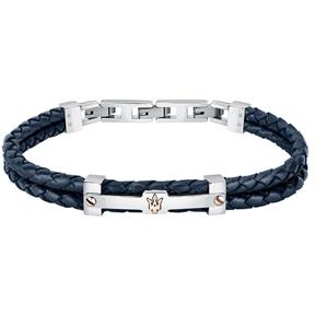 Pulsera Maserati Piel Trenzada Azul y Acero Inoxidable JM422AVE10