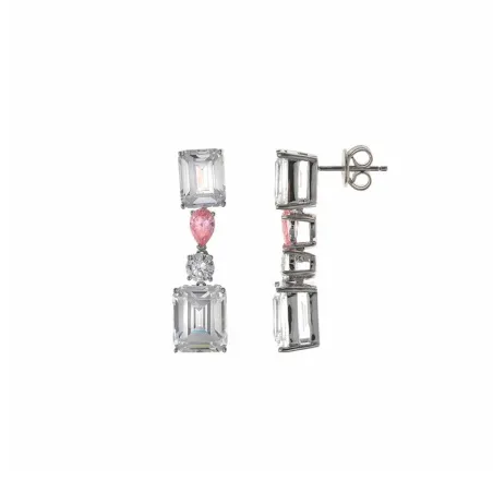 Pendientes Salvatore Plata Baño Rodio, Circonitas Blancas Baguete, Rosa Pera y Blanca Brillante 136A0699