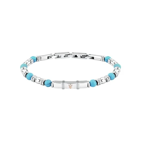 Pulsera Maserati Iconic Acero Inoxidable Plateado y Piedras Turquesa Hombre JM324AVD44