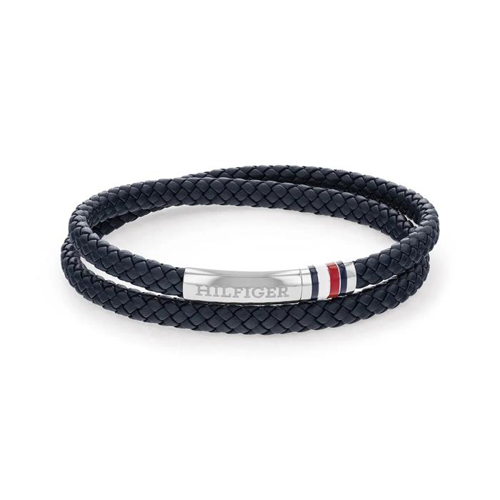 Pulsera Tommy Hiflgier Cuero Trenzado Azul y Acero Inoxidable Hombre 2790549