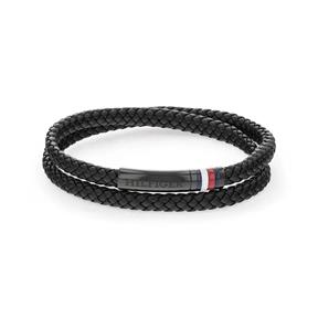 Pulsera Tommy Hiflgier Cuero Trenzado Negro y Acero Inoxidable Hombre 2790552