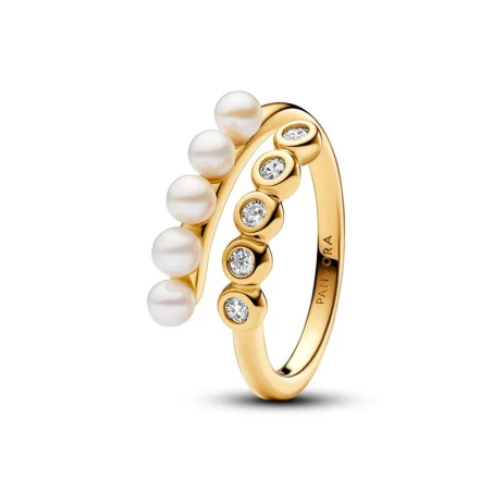 Anillo Pandora Abierto Baño Oro Perlas Cultivadas y Circonitas 163146C01