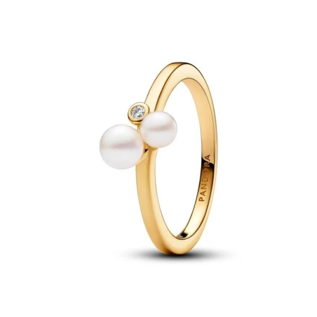 Anillo Pandora Baño Oro, Circonita y Dúo de Perlas Cultivadas Agua Dulce 163156C01