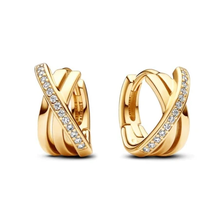 Pendientes Pandora Aro Bandas Cruzadas Baño Oro y Circonitas 263150C01