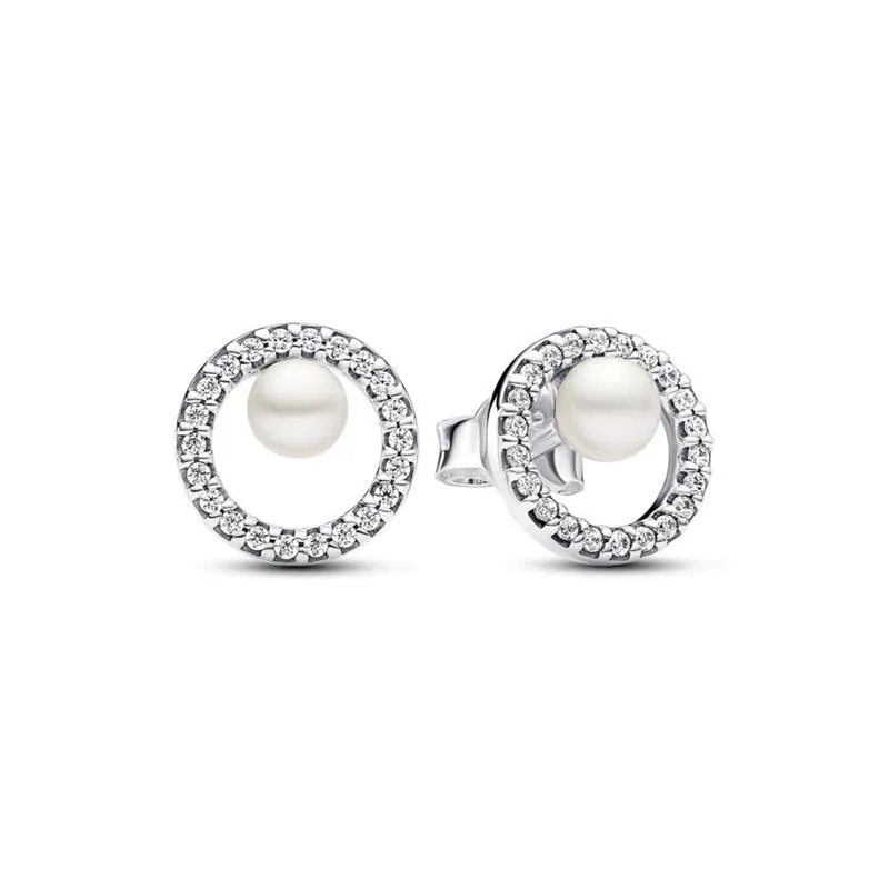 Pendientes Pandora Perla Cultivada Agua Dulce y Halo Pavé 293154C01