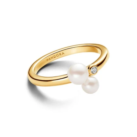 Anillo Pandora Baño Oro, Circonita y Dúo de Perlas Cultivadas Agua Dulce 163156C01
