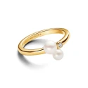 Anillo Pandora Baño Oro, Circonita y Dúo de Perlas Cultivadas Agua Dulce 163156C01