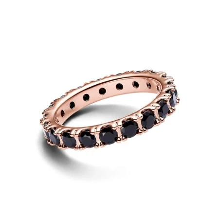 Anillo Pandora Eternity Baño Oro Rosa y Circonitas Negras 180050C02
