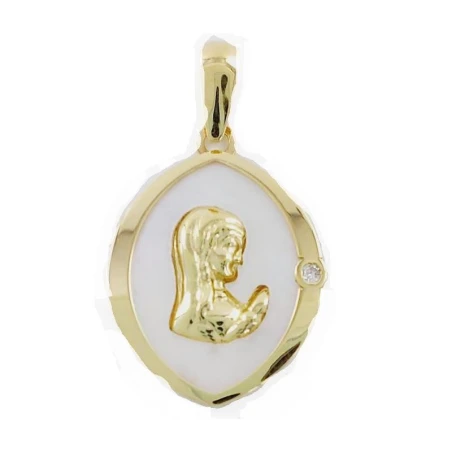 Medalla Virgen Niña Oro Amarillo, Nácar y Circonita 14235481C