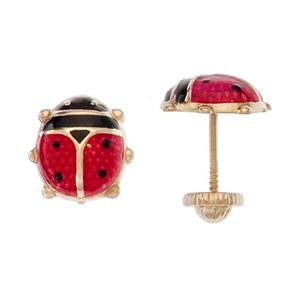 Pendientes Mini Mariquita Oro amarillo y Esmalte Rojo y Negro 1398322P