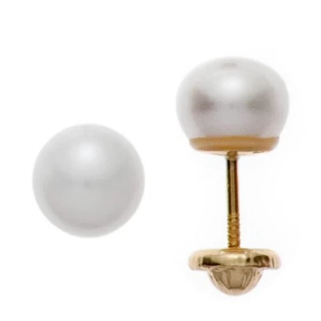 Pendientes Botón Oro Amarillo y Perla 12mm 0498512P