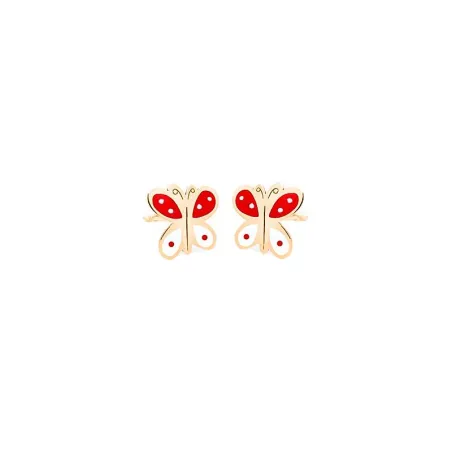 Pendientes Eles Mariposa Oro y Esmalte Rojo y blanco Bebé 69AP 71/NB