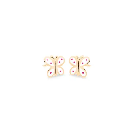 Pendientes Eles Mariposa Oro y Esmalte Blanco y Rosa Bebé 69AP 71/B