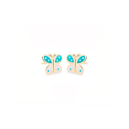 Pendientes Eles Mariposa Oro y Esmalte Turquesa y blanco Bebé 69AP 71/TB
