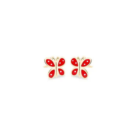 Pendientes Eles Mariposa Oro y Esmalte Rojo Bebé 69AP 71/N
