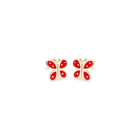 Pendientes Eles Mariposa Oro y Esmalte Rojo Bebé 69AP 71/N