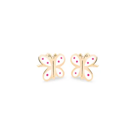 Pendientes Eles Mariposa Oro y Esmalte Blanco y Rosa Bebé 69AP 72/B