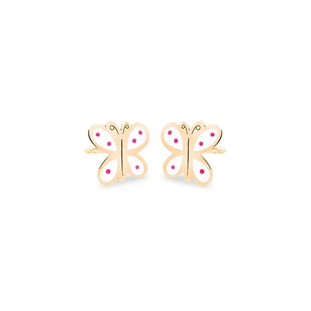 Pendientes Eles Mariposa Oro y Esmalte Blanco y Rosa Bebé 69AP 72/B