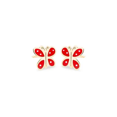 Pendientes Eles Mariposa Oro y Esmalte Rojo Bebé 69AP 72/N