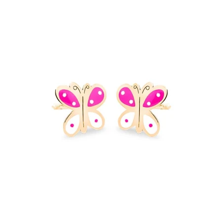 Pendientes Eles Mariposa Oro y Esmalte Rosa y blanco Bebé 69AP 73/RB