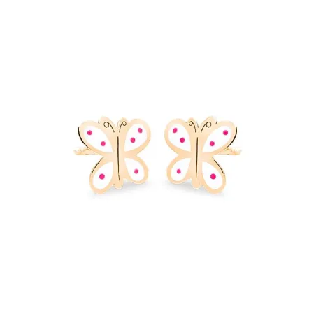 Pendientes Eles Mariposa Oro y Esmalte Blanco y Rosa Bebé 69AP 73/B