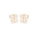 Pendientes Eles Mariposa Oro y Esmalte Blanco y Rosa Bebé 69AP 73/B