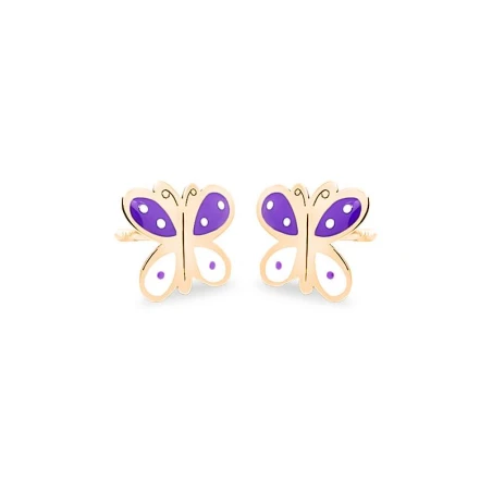 Pendientes Eles Mariposa Oro y Esmalte Lila y blanco Bebé 69AP 73/LB