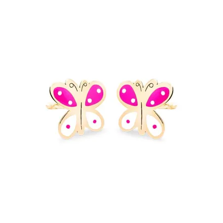 Pendientes Eles Mariposa Oro y Esmalte Rosa y blanco Bebé 69AP 74/RB