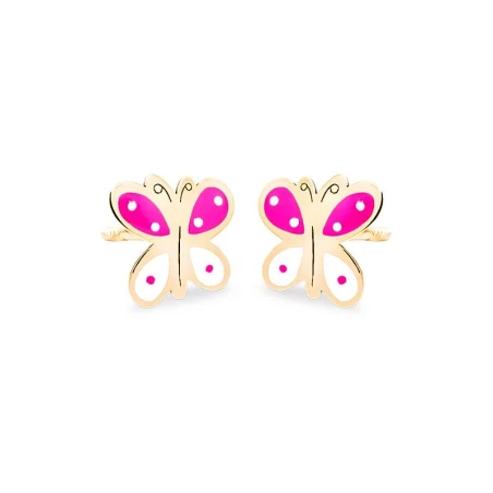 Pendientes Eles Mariposa Oro y Esmalte Rosa y blanco Bebé 69AP 74/RB