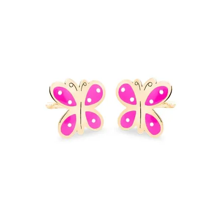 Pendientes Eles Mariposa Oro y Esmalte Rosa Bebé 69AP 74/R