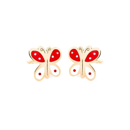 Pendientes Eles Mariposa Oro y Esmalte Rojo y blanco Bebé 69AP 74/NB