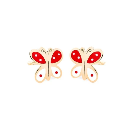 Pendientes Eles Mariposa Oro y Esmalte Rojo y blanco Bebé 69AP 74/NB