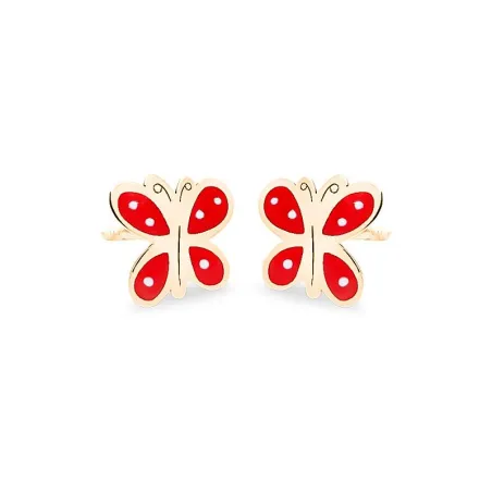 Pendientes Eles Mariposa Oro y Esmalte Rojo Bebé 69AP 74/N
