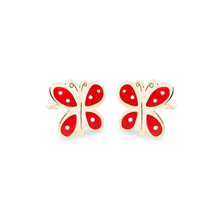 Pendientes Eles Mariposa Oro y Esmalte Rojo Bebé 69AP 74/N