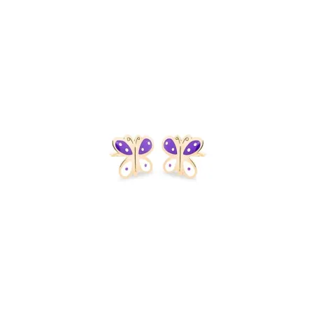 Pendientes Eles Mariposa Oro y Esmalte Lila y blanco Bebé 69AP 72/LB